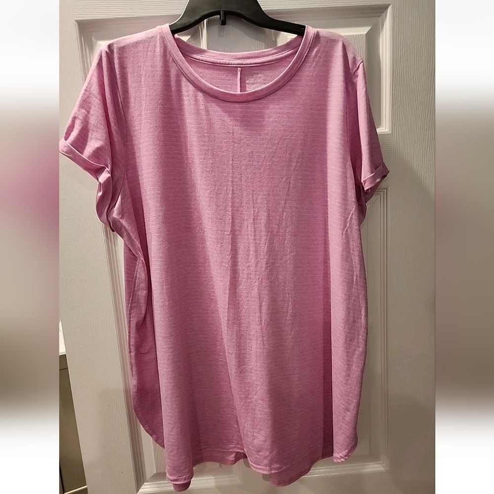 Womens Plus Tek Gear DryTek Rolled Short Sleeve Pink Hydrangea Size 1x